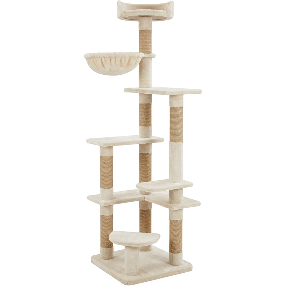 Wcwo Tall Cat Tree 156 cm Cream with Basket Bed and Scratching Posts - Product view