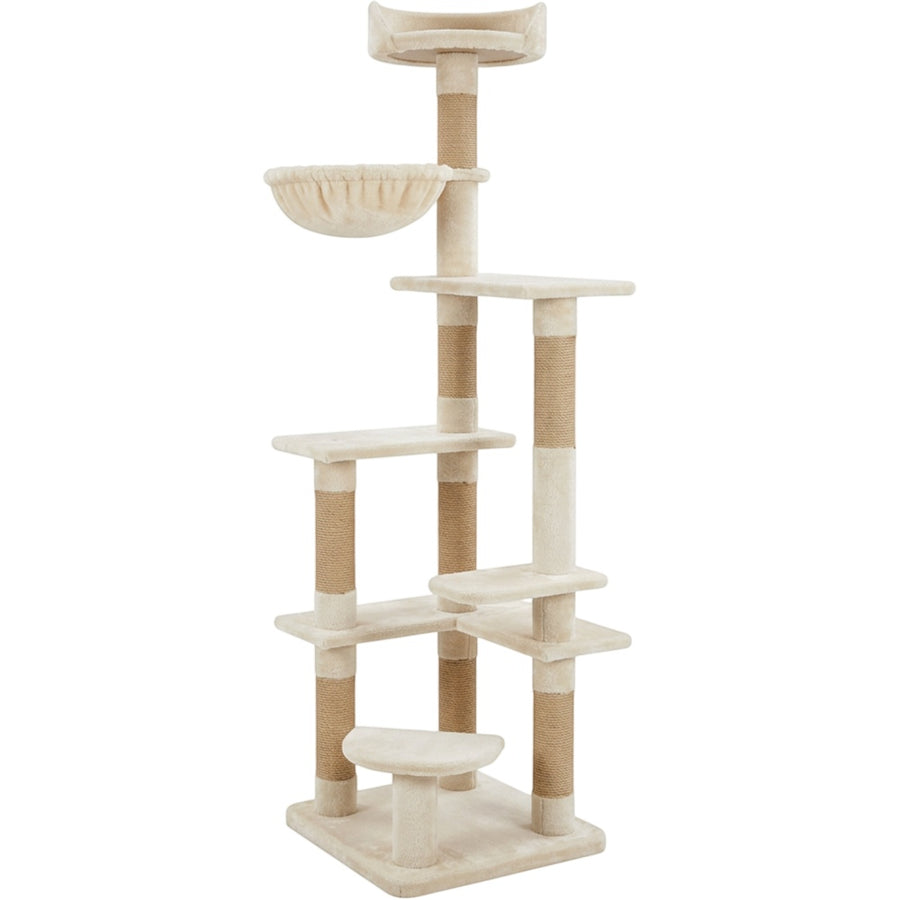 Wcwo Tall Cat Tree 156 cm Cream with Basket Bed and Scratching Posts